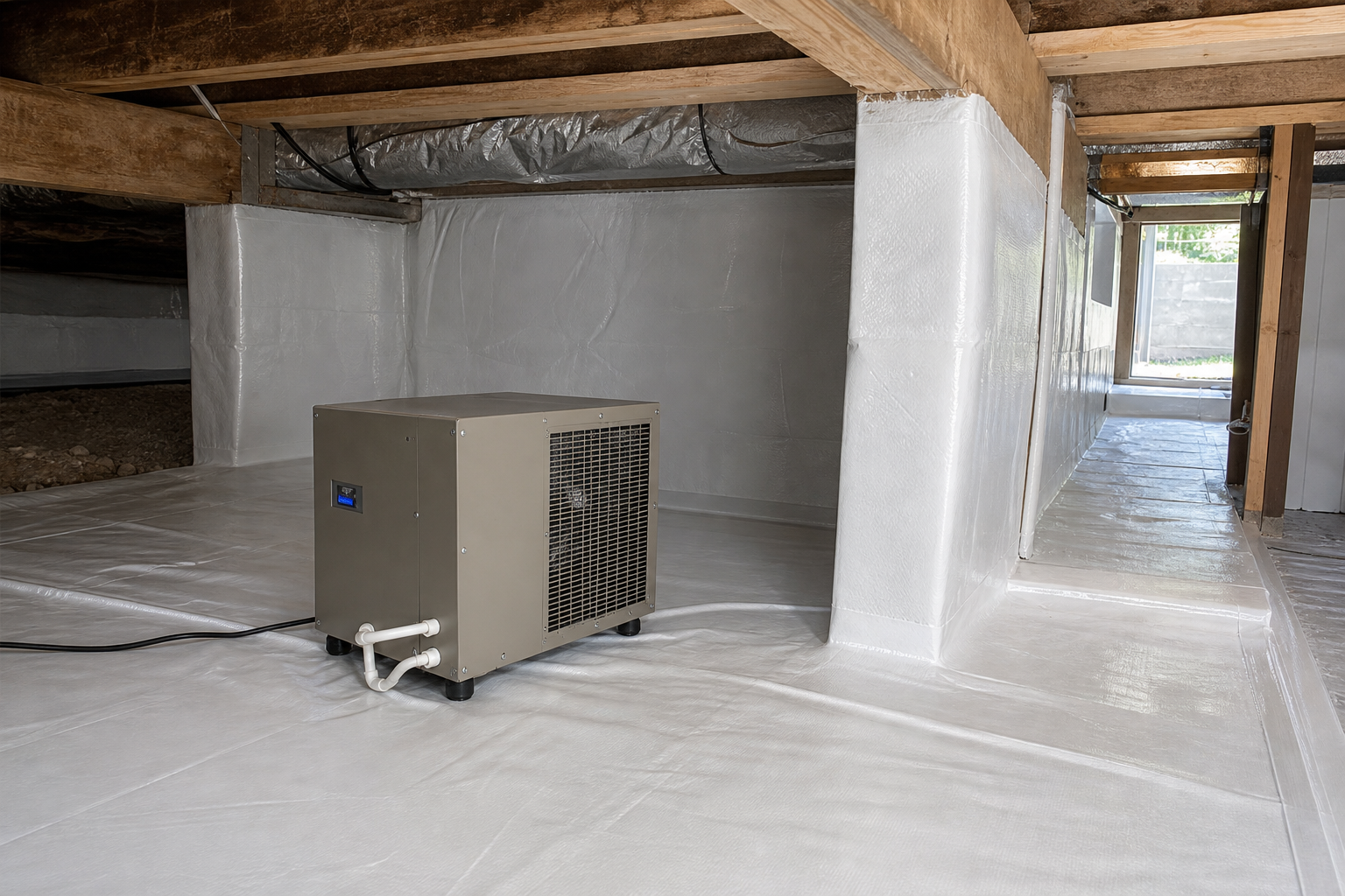 Dehumidifier-ready crawlspace